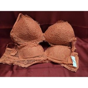 Bralette Bra Push Up Size Large 36 C Orange Floral Lacy Mae Hook Clean Lot 2
